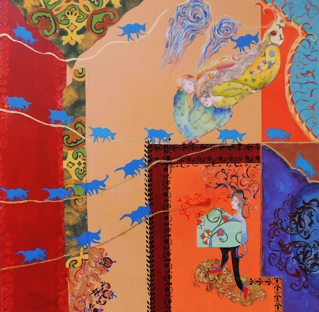 Unraveling#3 18-x18--- Mixed Media on Wood jpg